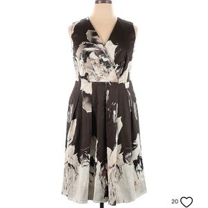 Large dress 16 a dark taupe and white mid length